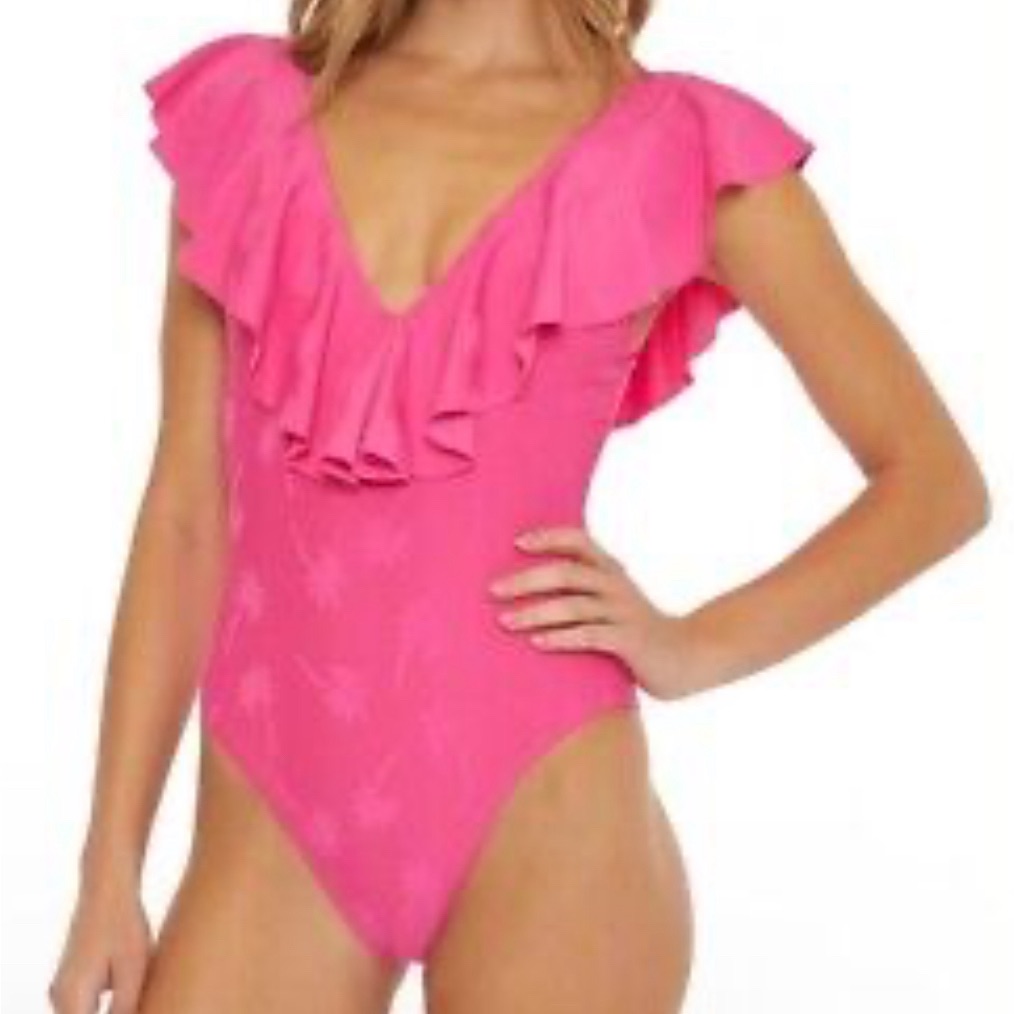 Trina Turk Ruffle Plunge Neck One Piece Swimsuit